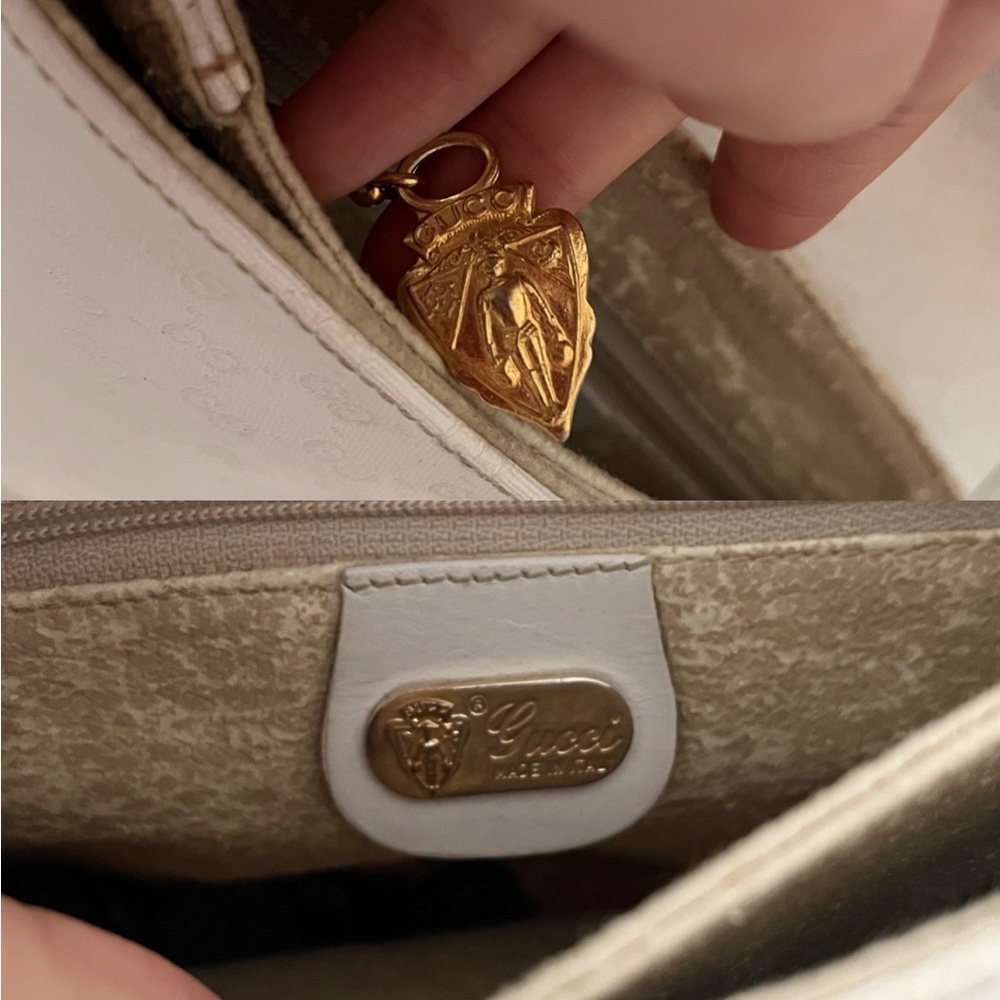 Authentic Vintage White & Gold Gucci Canvas Crossbody Bag - Picture 4 of 6